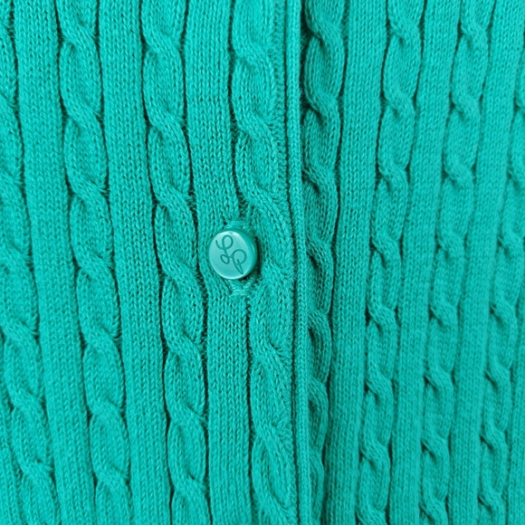 Lilly Pulitzer Cable Knit Kelly Green Palm Tree Button Down Cardigan Woman's S - Picture 4 of 14